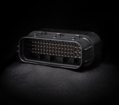 VILKUS-62 Black emulator with a recessed multipin connector, shown against a black background.